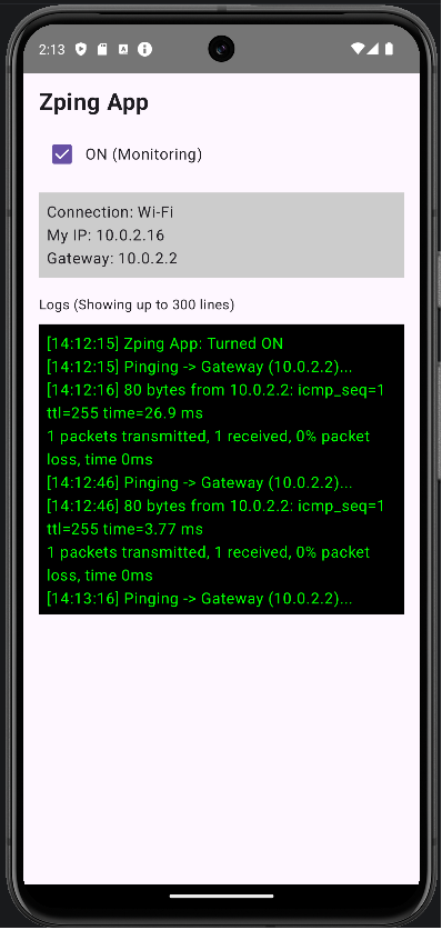 ZpingApp Android App - ON Status